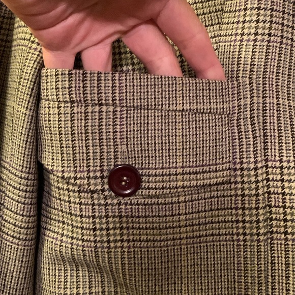 AK Wool Blend Plaid Blazer/Buttoned Back Belt/Multipurpose Pockets. Size 10 - Picture 7 of 13